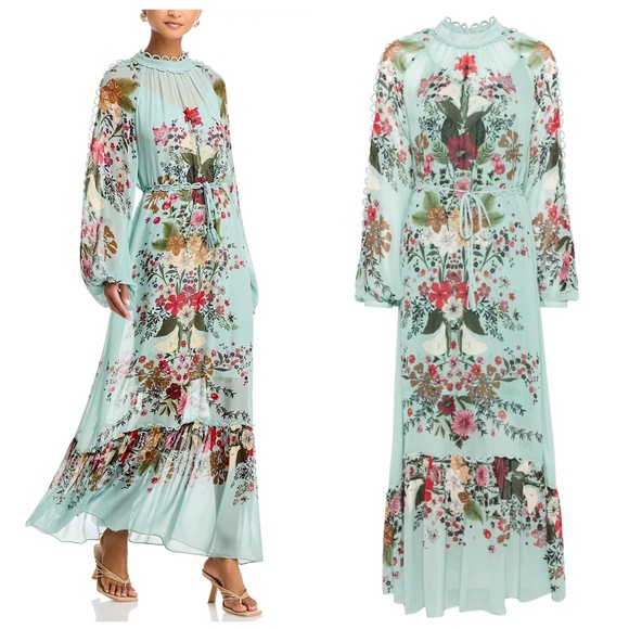 Farm Rio Blue Beauty Bouquet Long Sleeve Maxi Dress Floral - with tags - XXS - Picture 1 of 9